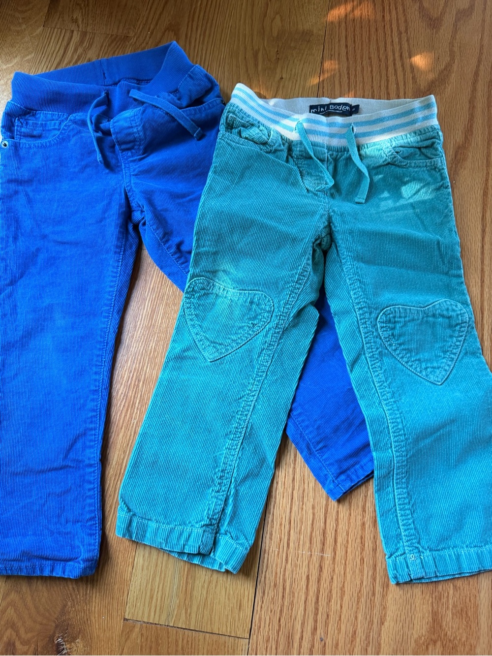 Mini Boden Teal and Royal Blue GAP Corduroy Kids Pants with Heart Knees 4T